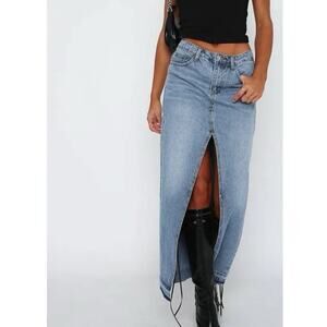 White Fox Denim Skirt Maxi Modest Small Blue Jean Western Vintage 90's Y2K